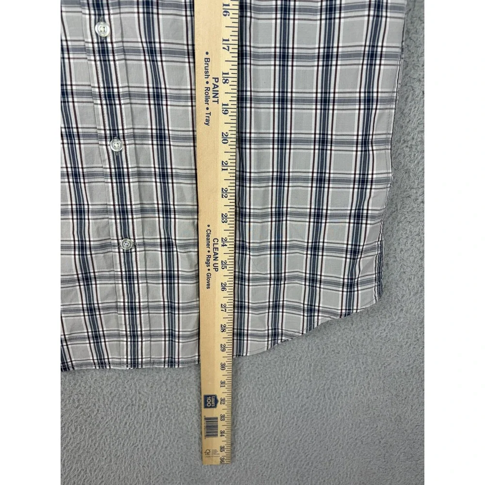 Banana Republic Shirt Men M Gray Plaid Luxe Poplin Long Sleeve Button Casual New